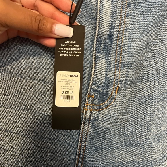 Fashion Nova Summer Sky High Waist Slim Straight Leg Jeans - Medium Wash NWT - Picture 4 of 5